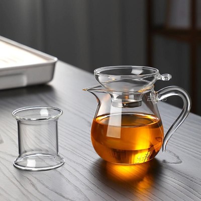 玻璃茶漏茶滤不锈钢过滤网茶隔公杯漏斗滤茶器一体耐热功夫茶具