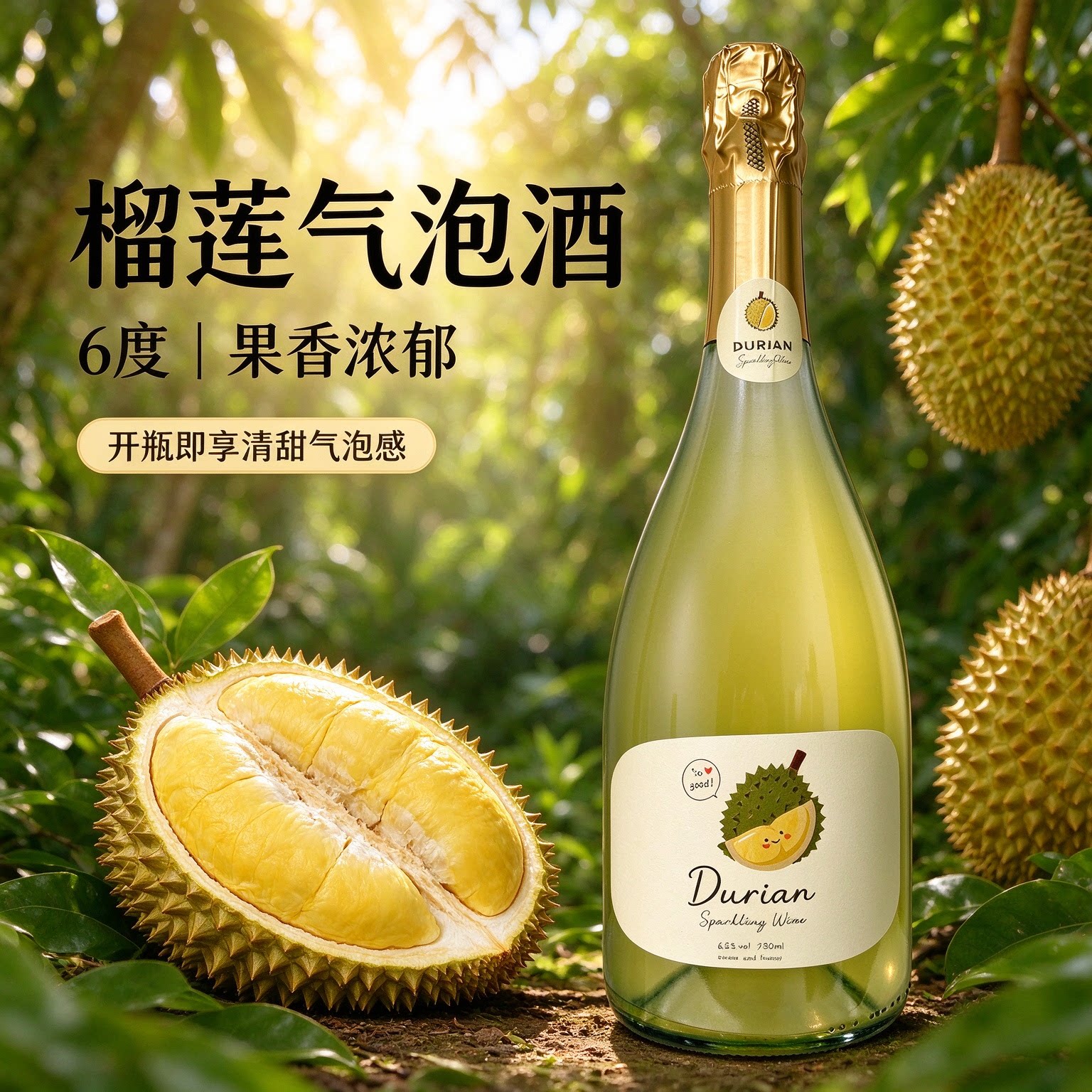 榴莲气泡酒低度微醺果味起泡酒