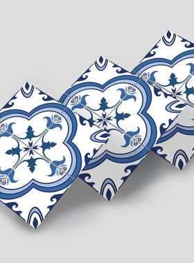 Funlife蓝色葡萄牙花型图案地贴家具改造实用加厚瓷砖贴KTS149