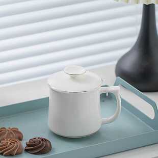 羊脂玉瓷简约办公泡茶杯描金三件杯带盖过滤杯大容量茶杯商务礼品