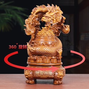 财富兴隆招财龙摆件聚o宝盆三足鼎旋转盘龙摆件工艺品店铺开业礼