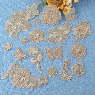 米白米色卡其色补丁贴自粘羽绒服破洞修补贴刺绣衣服纱裙装饰贴花