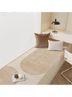 长条床边地毯绿色侘寂客厅地毯羊羔绒卧室床前沙发茶几毯飘窗地垫