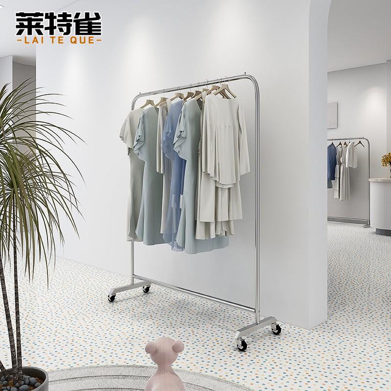 落地衣架不锈钢挂衣架服装店展示架中岛架带轮子移动龙门架