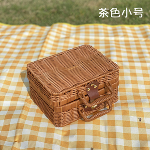 手工仿藤编手提箱复古收纳箱大号户外野餐篮子拍摄道具礼盒伴手礼