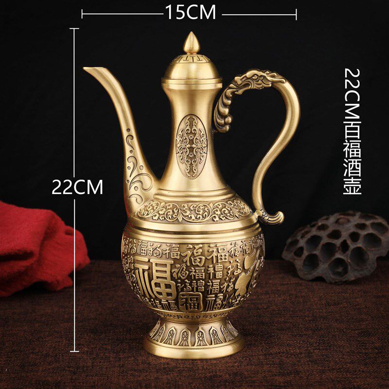 铜酒壶摆件 铜龙凤酒壶摆件 婚前用品佛堂供居龙凤呈祥复古铜酒壶