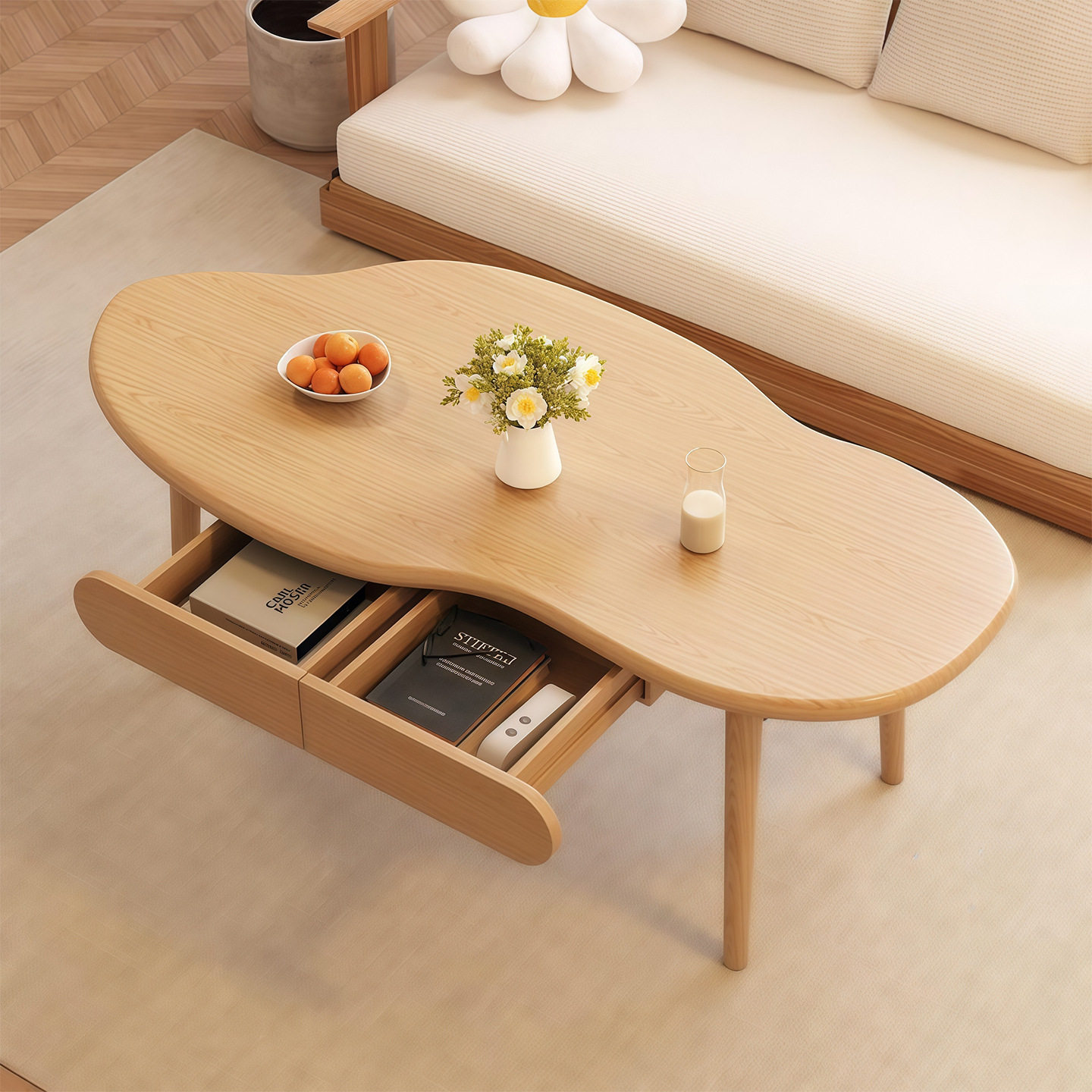 茶几客厅家用2026新款小户型创意实木小桌子原木奶油风极简小茶桌