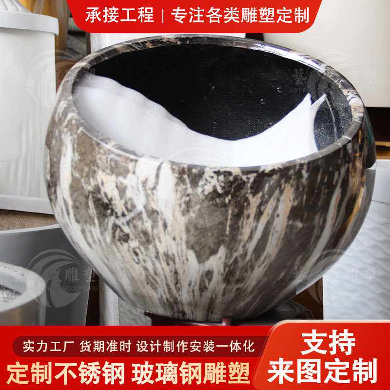 定制玻璃钢花钵商场美陈仿大理石花盆组合装饰摆件造型绿化装饰