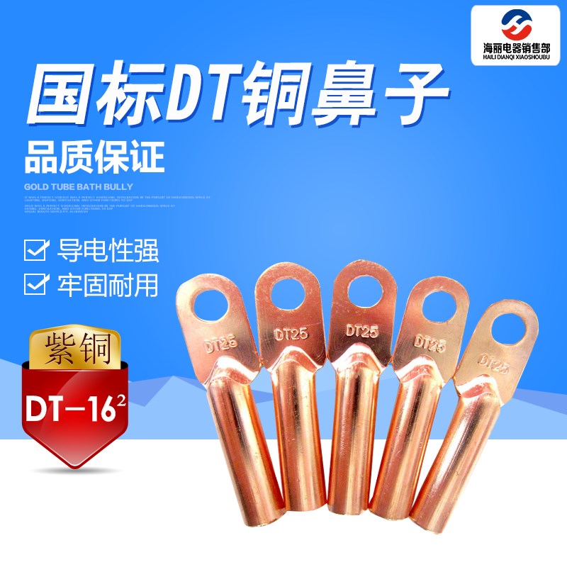 电缆铜接线鼻铜接头端子堵油铜鼻子接线端子国标16平方DT-16mm