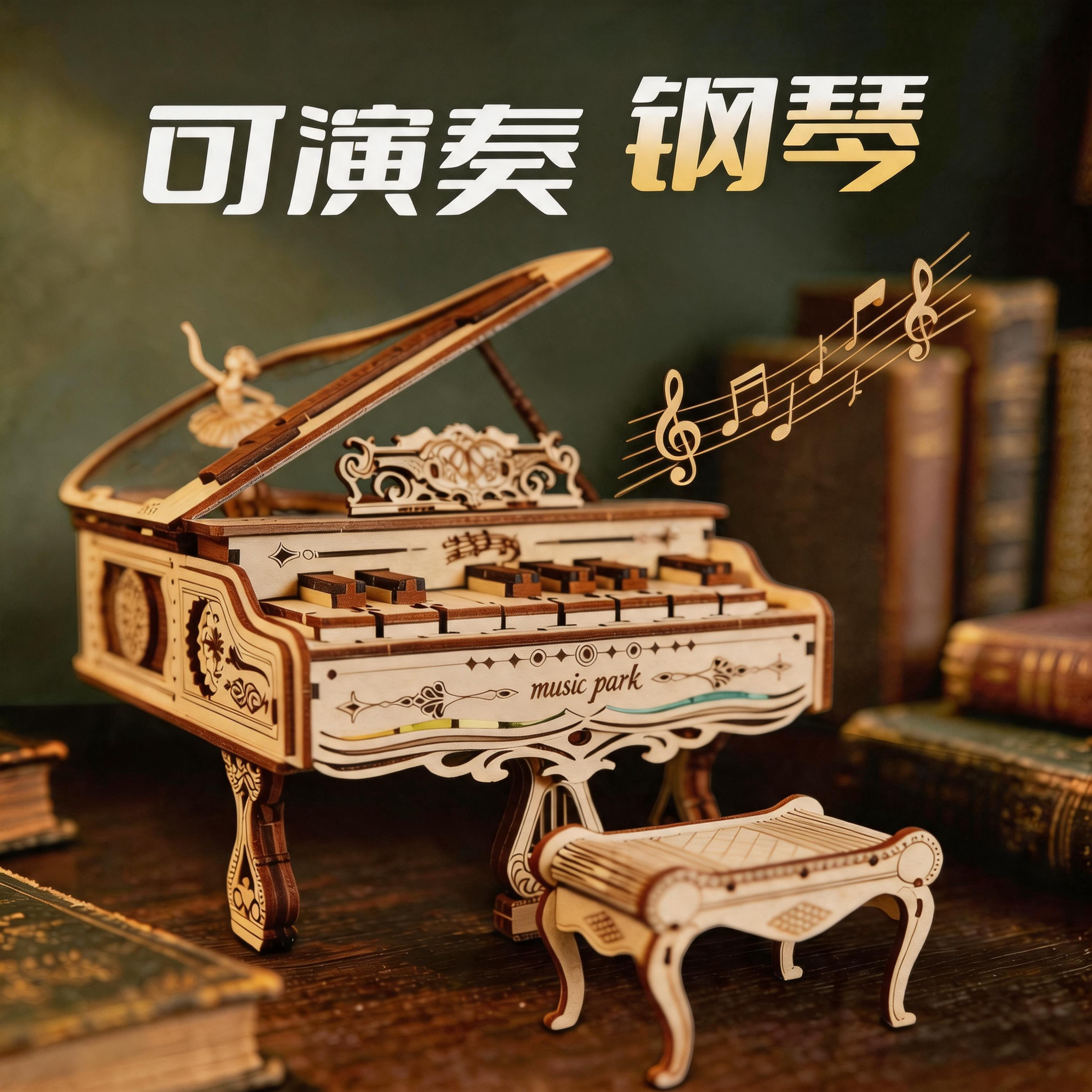 乐音园可演奏灯光电子钢琴木质拼装模型3diy立体拼图手工生日礼物