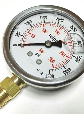 耐震压力表 表盘直径68mm 压力0-300bar 4500psi 铜螺纹NPT1/4