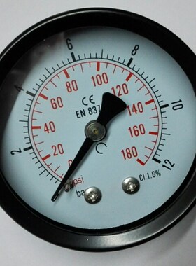 轴向压力表 Y-50Z 0-12bar 0-180psi 双刻度英文压力表Y50Z 50MM