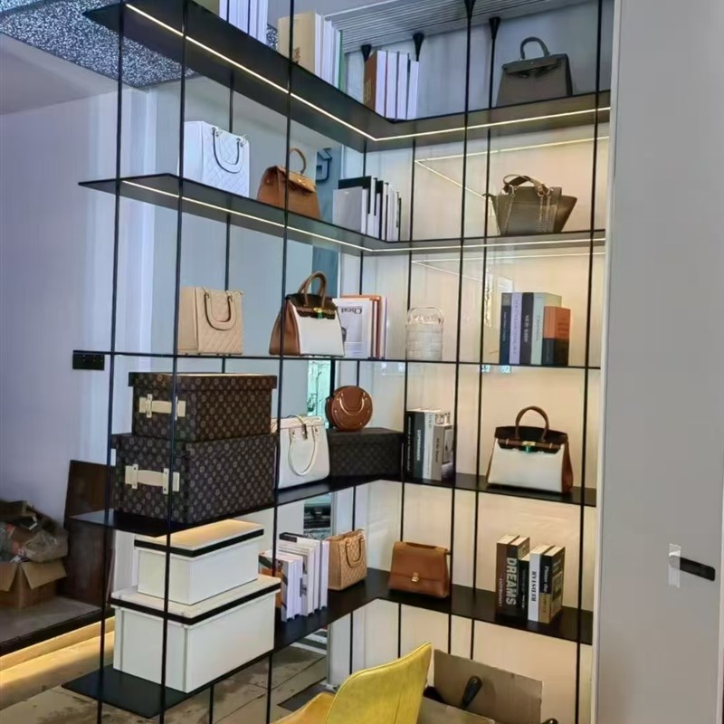 极简立柱金属圆管吊架置物架铝合金层板吊杆支撑杆悬挂书架护栏