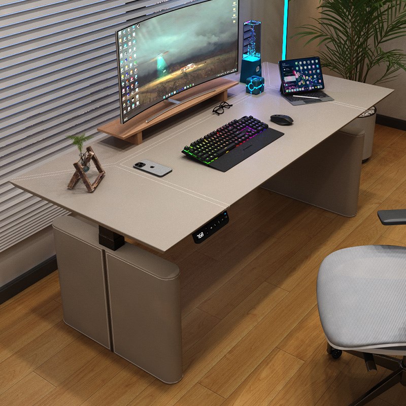 电动升降桌电脑桌家用台式站立式家用马鞍皮书桌办公桌电竞桌 L39