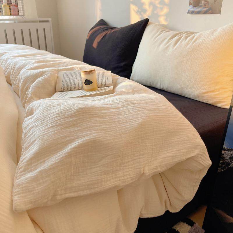 水洗棉床上四件套简约可机洗宿舍上下铺三件套家用款双人床上用品