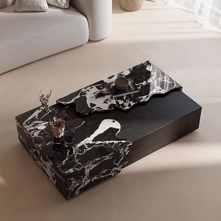 意式极简现代家用客厅裂纹大理石茶几长方形设计师轻奢大理石茶几