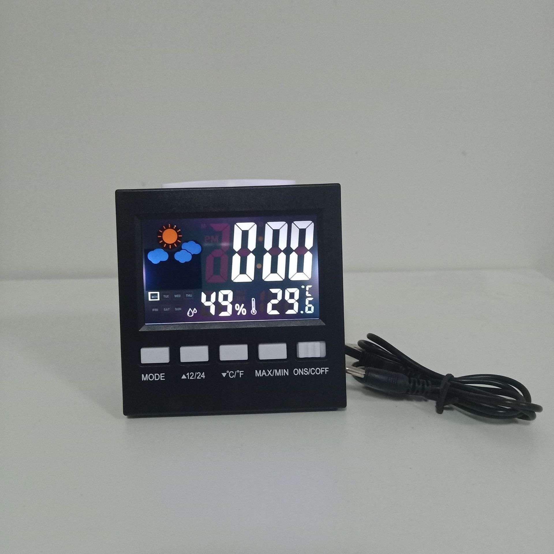 多功能万年历时钟 闹钟 LED带背光温度 湿度显示时钟 彩屏气象钟