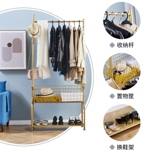 家用挂衣架置物架可移动晾衣架出租屋简易晾衣杆 阳台衣帽架落地式