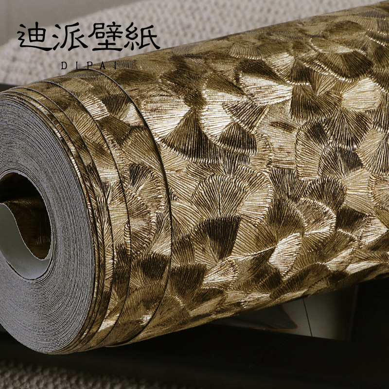3D立体金色金黄色白色银u杏叶墙纸北欧轻奢客厅卧室背景墙壁纸防