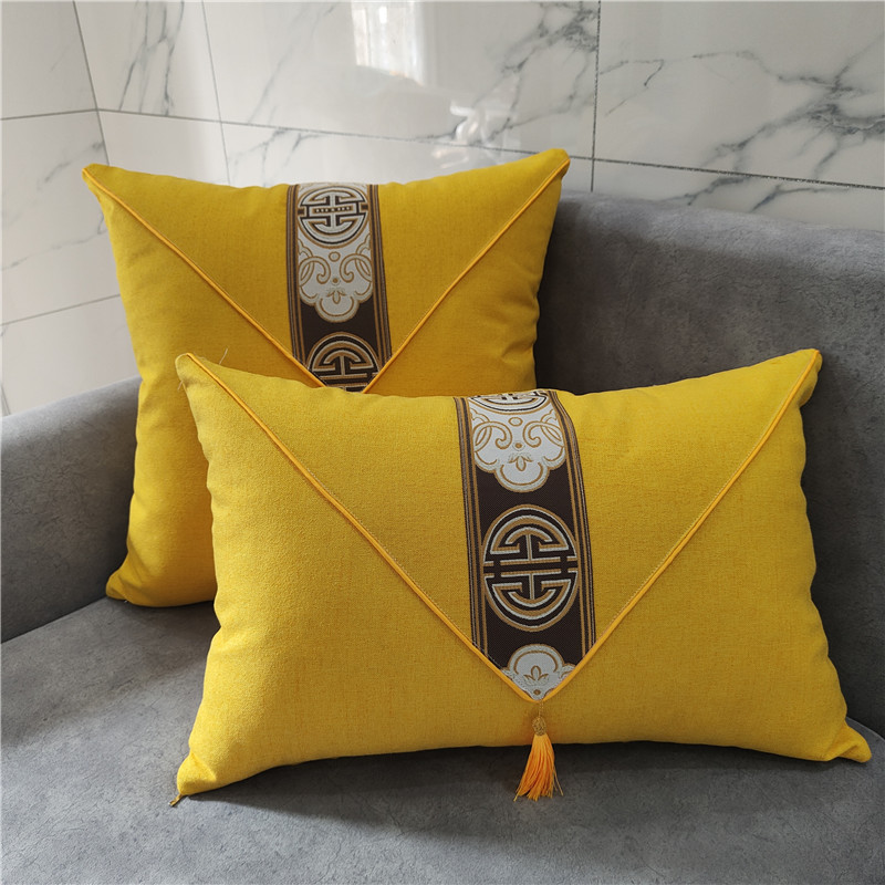 新中式创意实木沙发抱枕加厚长方形腰靠枕古典中国V风床头客厅靠