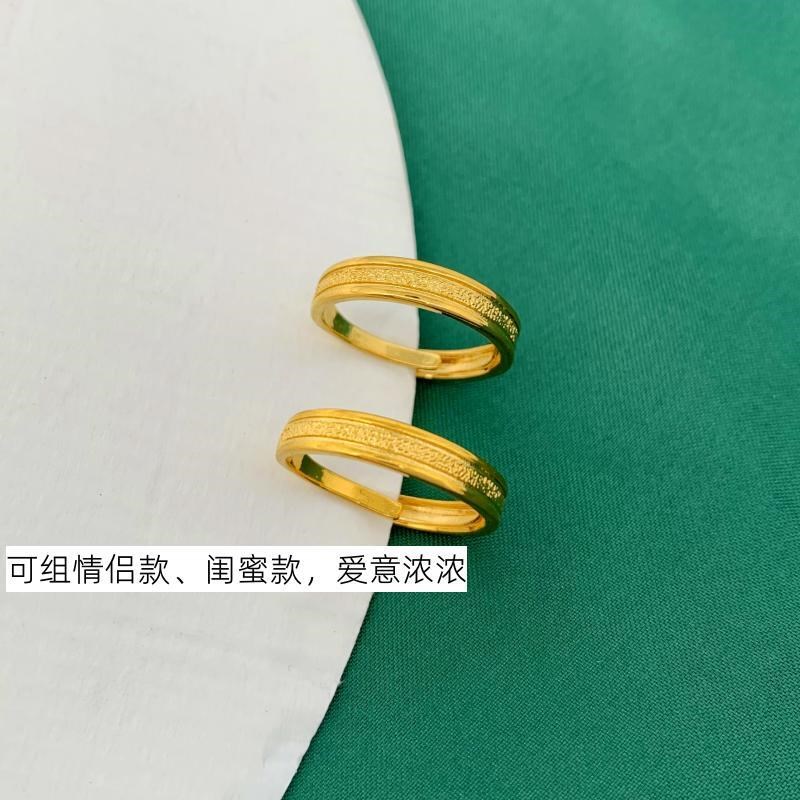 越南沙金简约磨砂细戒指男女情侣对戒黄铜镀金Q戒指活口百搭不掉