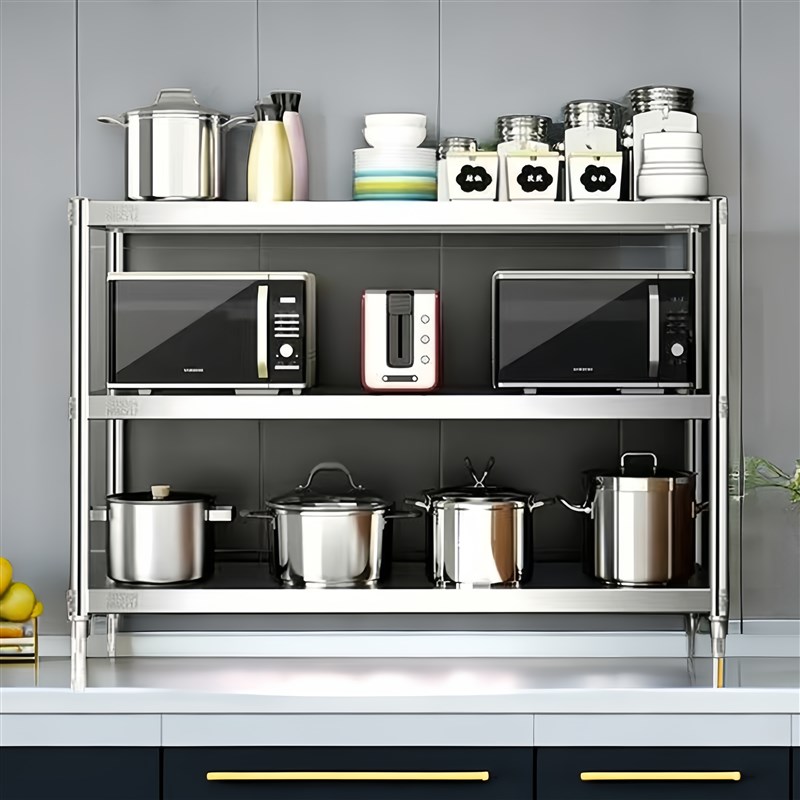 德国进口正宗304不锈钢厨房置物架家用货架收纳架V微波炉落地式多