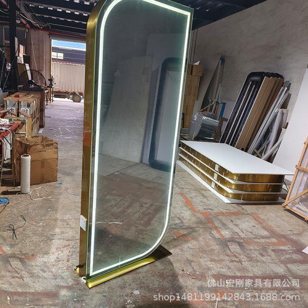 新款潮流理发店专用镜子烫染落地镜台发廊不锈钢美发店剪发双面镜