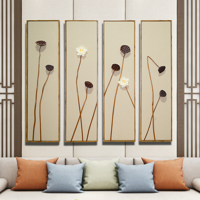 新中式装饰画客厅沙发背景墙壁画立体花卉简M约禅意挂画植物壁挂图片