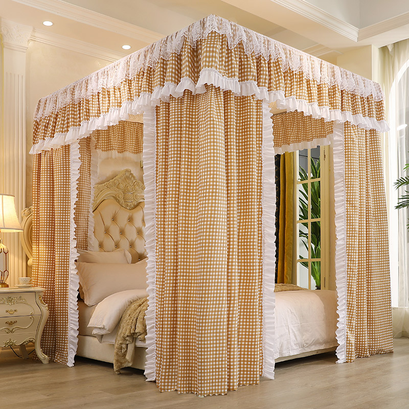 双层蚊帐床帘一体式家用欧式带支架1.8m帐莎1O.5米2公主风遮光床