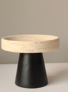 新中式现代创意洞石果盘摆件高级感样板房客厅茶几桌面Z收纳盘托