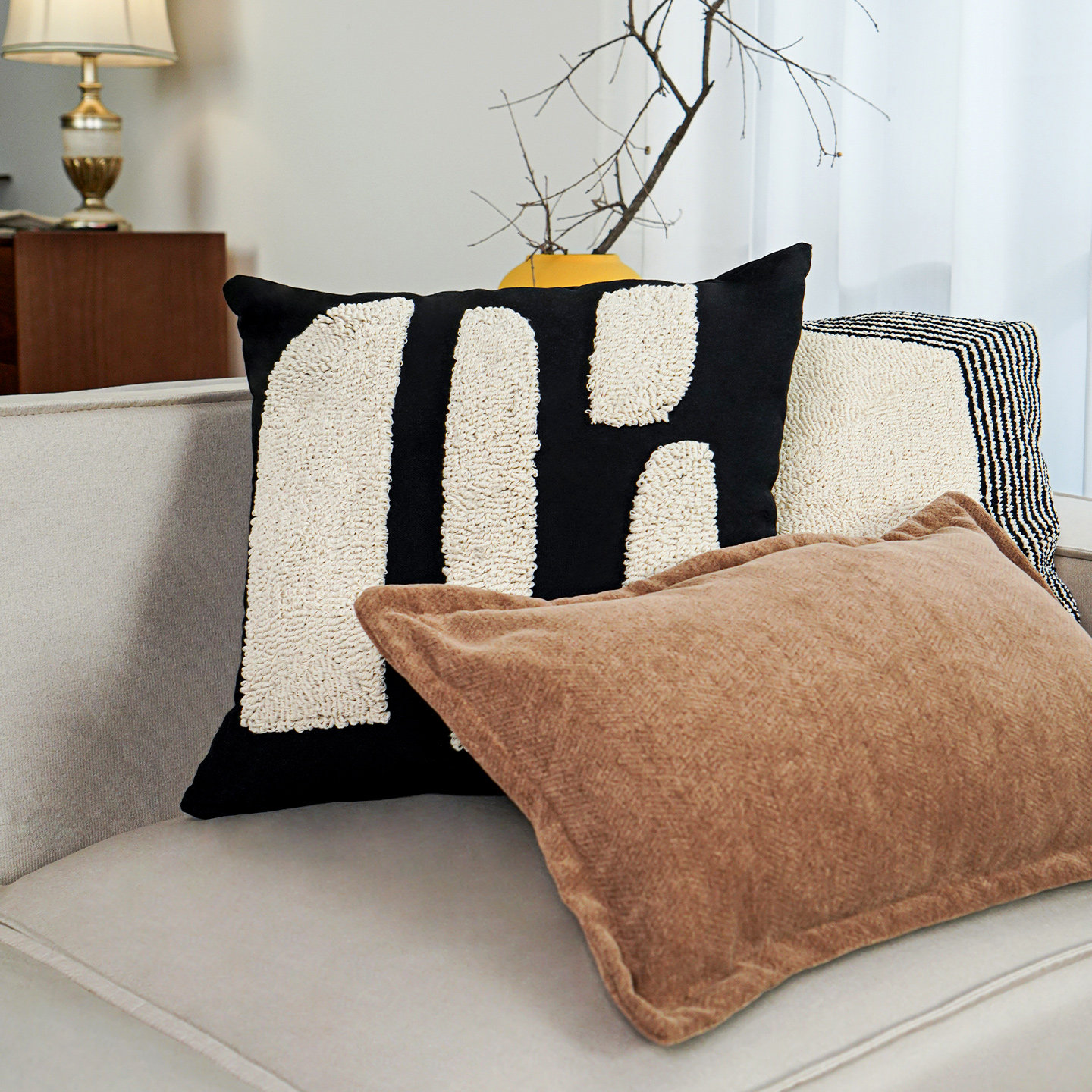 龙憩阁侘寂风沙发抱枕靠垫客厅棉麻感靠枕氛围飘窗样板房黑白腰枕,居家布艺,靠垫/抱枕,淘宝优惠券,粉丝福利购,淘宝优惠卷