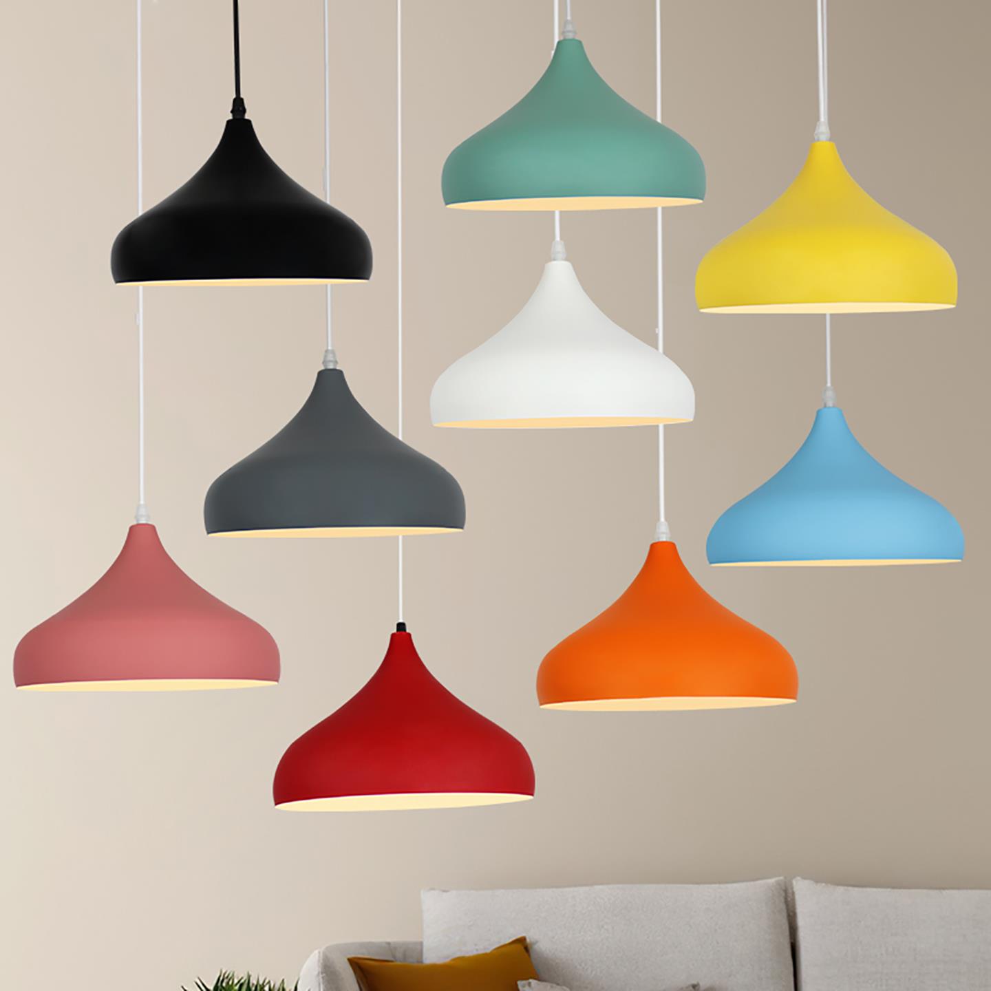 网红简约餐桌餐饮饭店吧台卡座单头店铺商用吊灯圆形锅盖喇叭灯罩