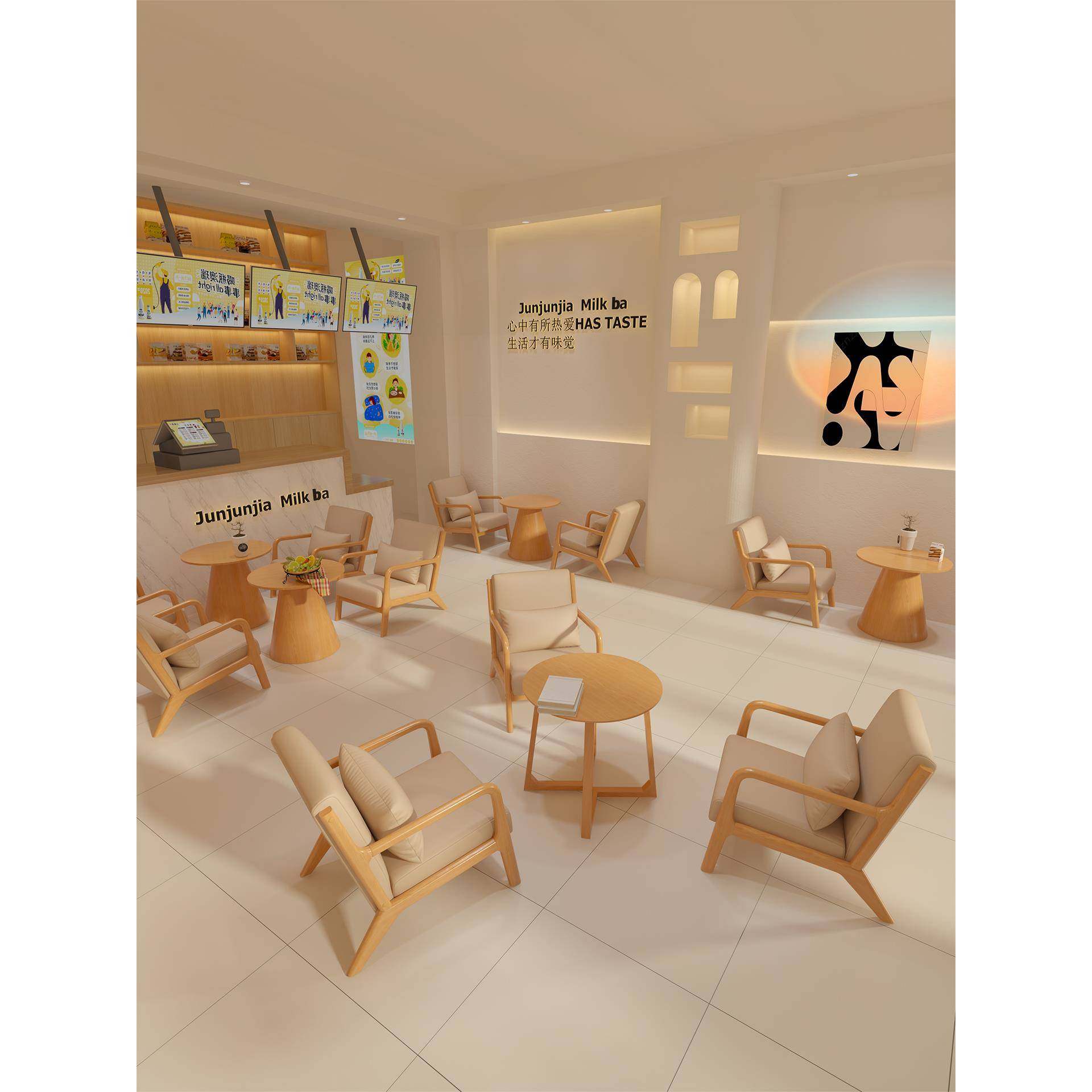 实木休闲椅咖啡餐厅奶茶店卡座沙发酒店客房洽谈接待桌椅组合商用