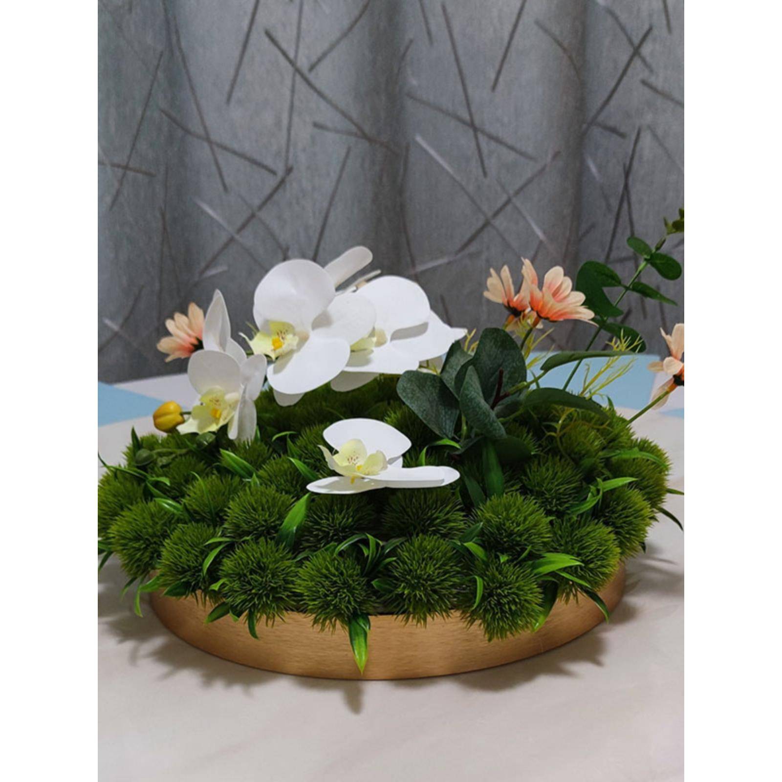 酒店圆桌转盘花餐桌花在中间酒店盒子餐厅桌面装饰摆件人造花假花