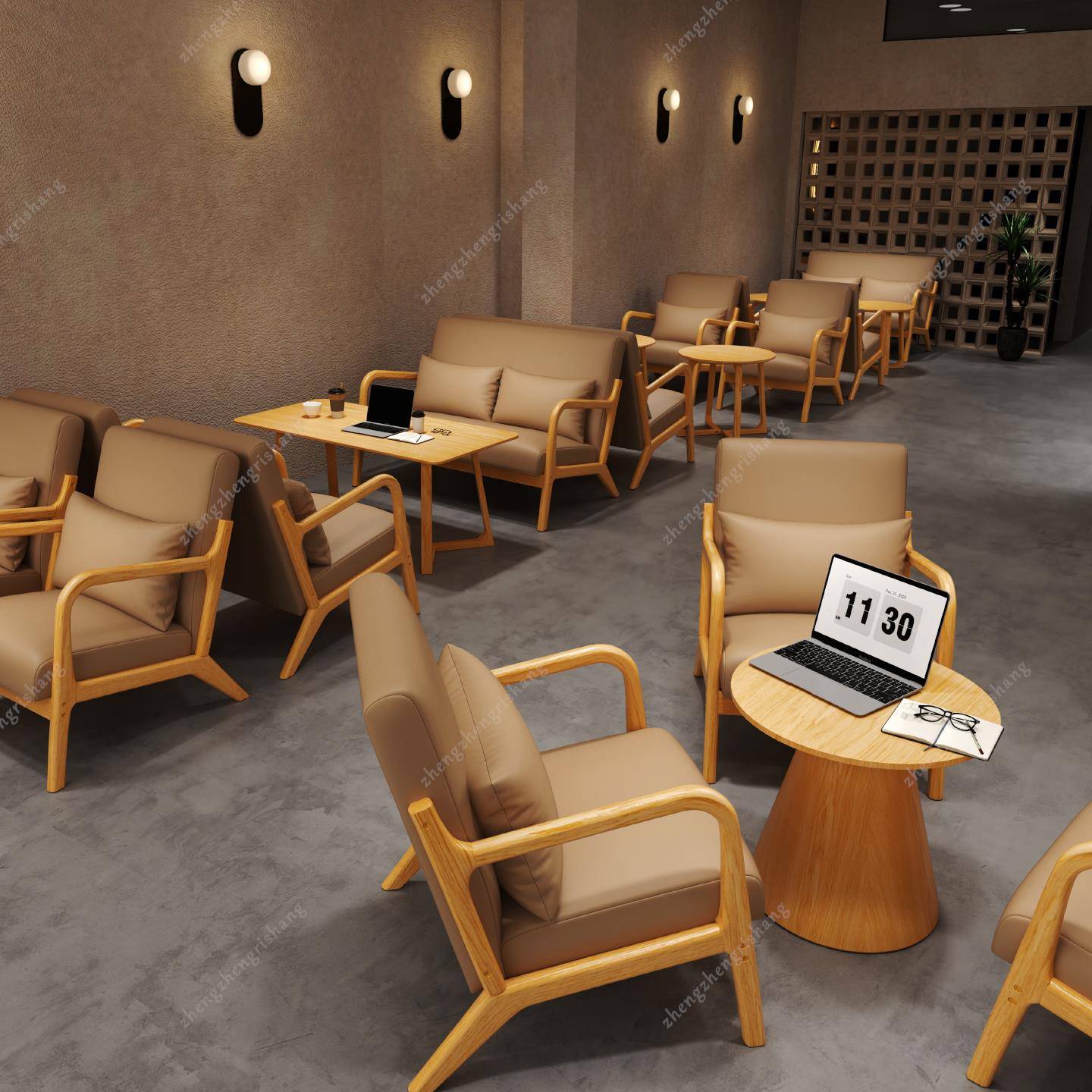 设计师款咖啡厅实木桌椅组合甜品奶茶店民宿洽谈接待休闲沙发商用