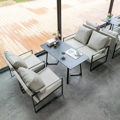 网红咖啡店沙发桌椅组合奶茶店书吧清吧餐厅沙发洽谈休闲皮椅商用