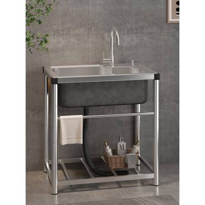 厨房304不锈钢洗菜盆家用水槽大单槽带支架一体洗碗槽商用水池