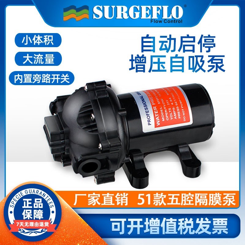51款高压移动喷雾洗车大流量隔膜五腔微型直流电动游艇排水自吸泵