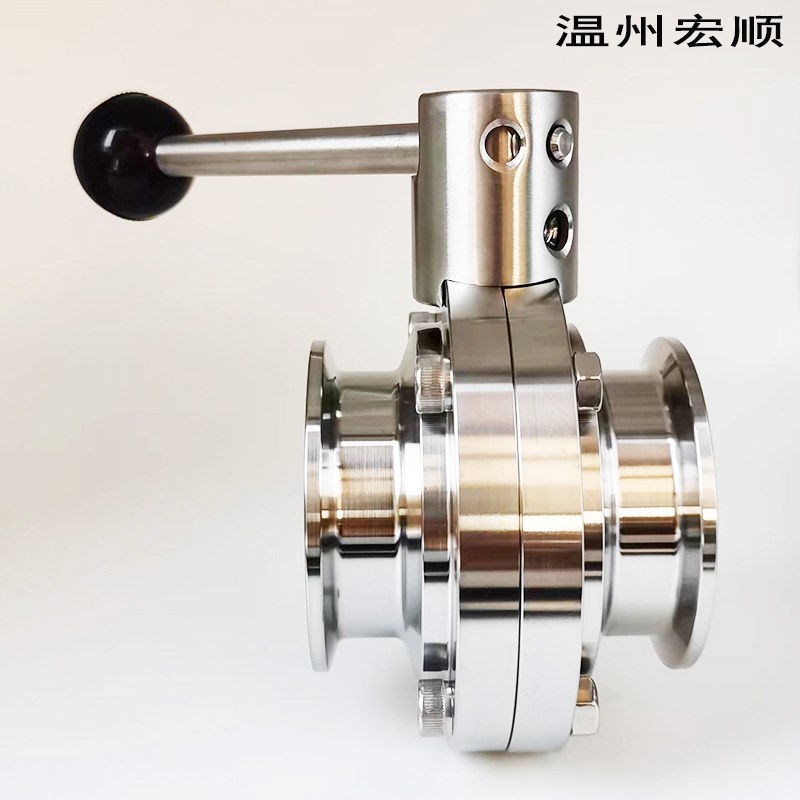 宏顺304/316L不锈钢食品卫生级快装蝶阀 卡盘手动快接式粉尘阀门