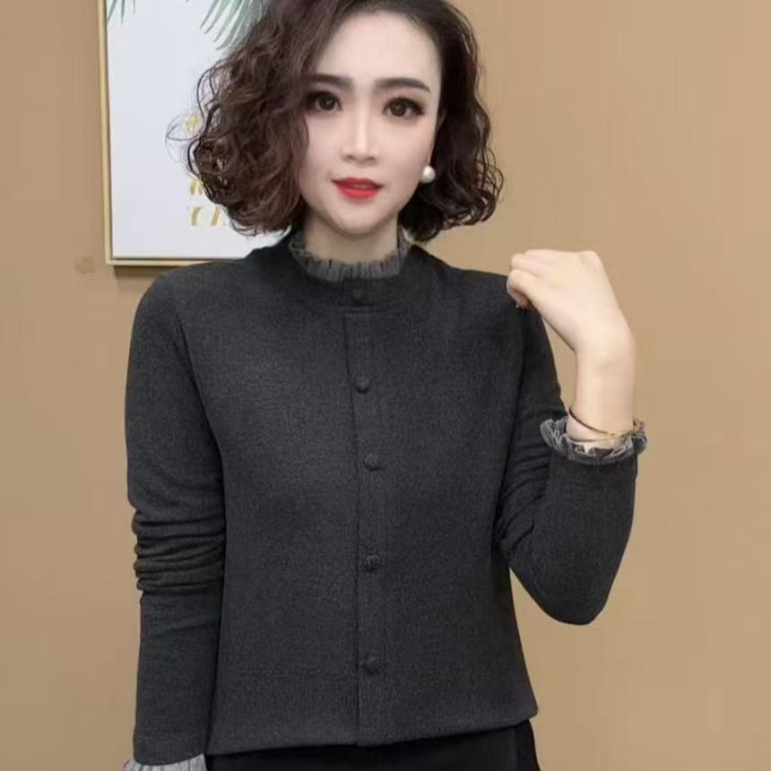 螺纹德绒2025冬季新款保暖纯色花边打底衫女气质设计长袖上衣277