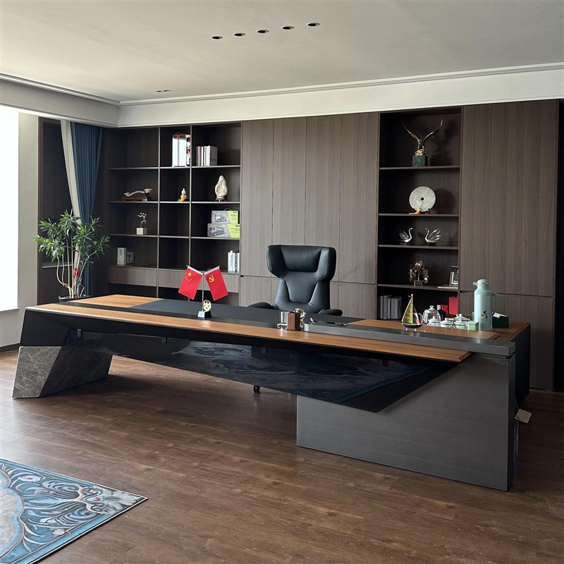 新中式轻奢c实木老板桌简约现代董事长办公室大班台总裁桌办公桌