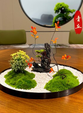 新中式酒店大圆餐桌中间摆花高端餐厅电动转盘摆件装饰品景观造景