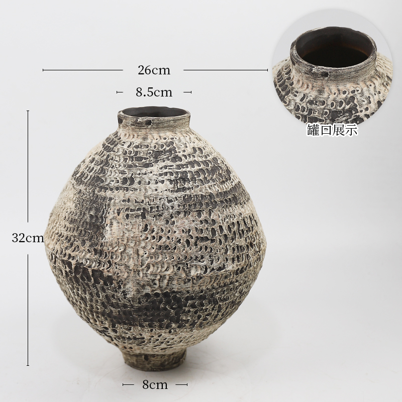 粗陶花器大号 手作陶瓷鲜花插花花D瓶复古摆件客厅玄关侘寂风装饰