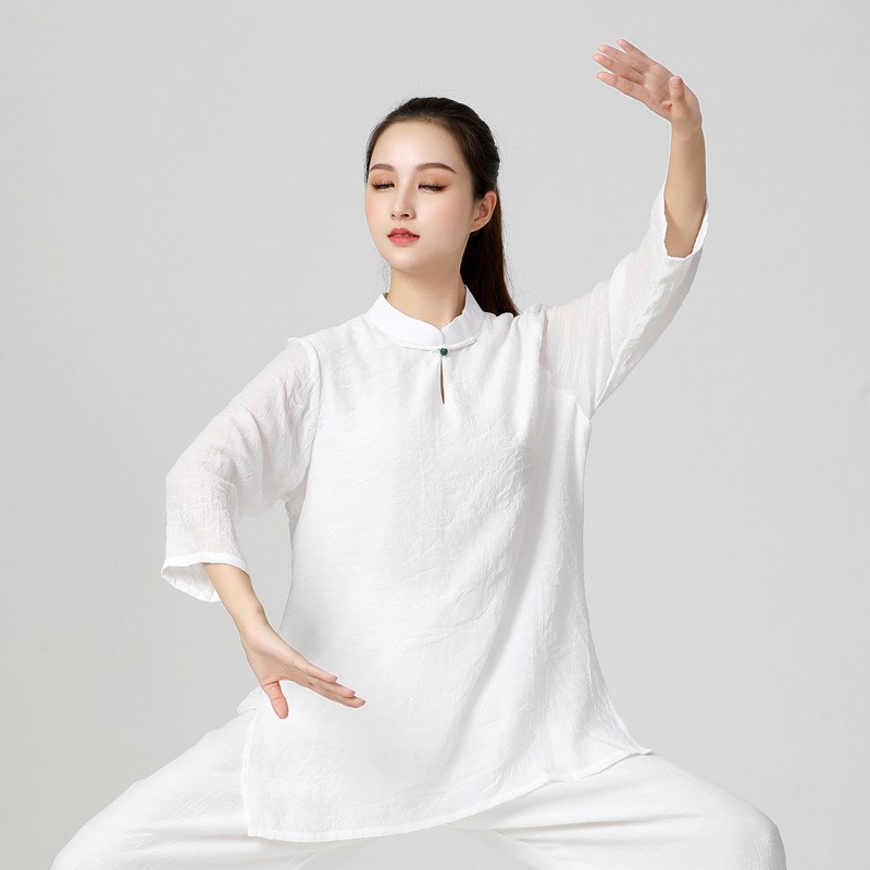中长款纱纱麻太极练功服套装夏季新款薄款居士禅R修禅茶武术瑜伽