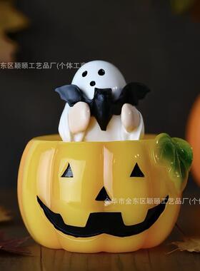 跨境新品万圣节幽灵南瓜小夜灯LED灯树脂工艺品家居