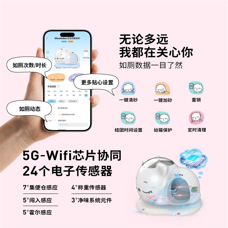 国补15 Woohuloo自动猫砂盆智能清理K除臭放外溅超大号可爱猫厕