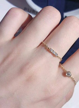 18K镀金软戒简约百搭叠戴圆珠链条单钻超L闪戒指潮气质个性食指戒