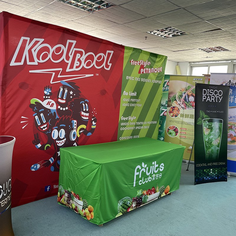 展会活动舞台场景搭建热转印经编布商务G会议桌布印彩色图案LOGO