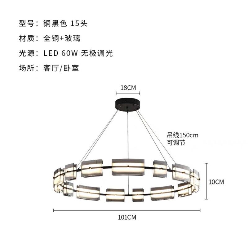 意式极简全铜环形玻璃吊灯现代轻奢大气别墅酒P店展厅客厅餐厅吊_虎窝淘