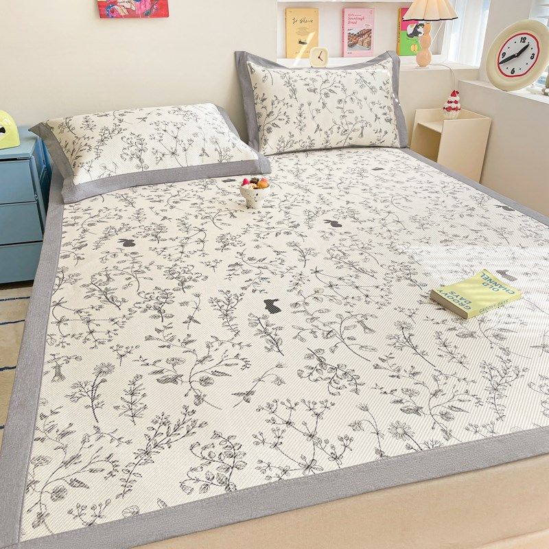 紫罗兰小清新数码印花冰藤席三件套可水洗折叠宿舍夏凉席空调席子,床上用品,冰丝席,淘宝优惠券,粉丝福利购,淘宝优惠卷